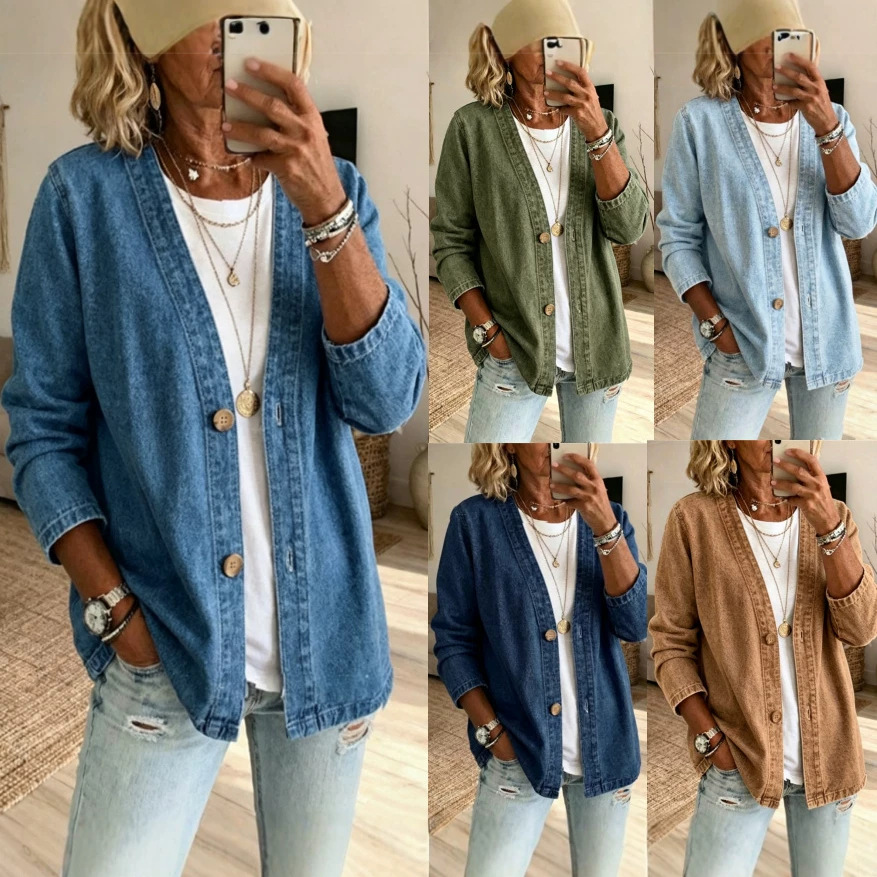 Women'S Fashion Denim Jacket - 女性春秋デニムカーディガンジャケットレディース長袖シングルブレストカジュアルジーンズコート