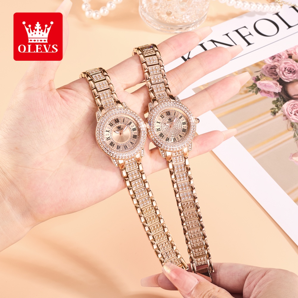 Fashion Women Watch - OLEVS 高級ファッションレディース腕時計 ダイヤモンドダイヤル防水ダイヤモンド象嵌クォーツ時計 女性用美しいトレンドドレスウォッチ