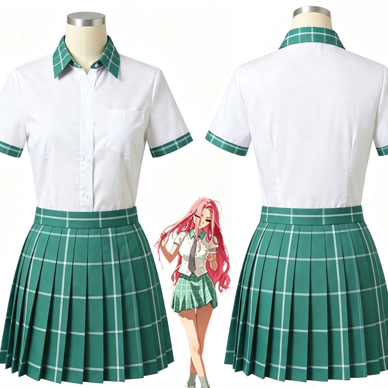 Pleated Skirt Women - エイリアンステージコスプレ衣装 ALNST ミジ・スア・アナクト ガーデンスクール制服 グリーンチェックプリーツJKスカート フルセット