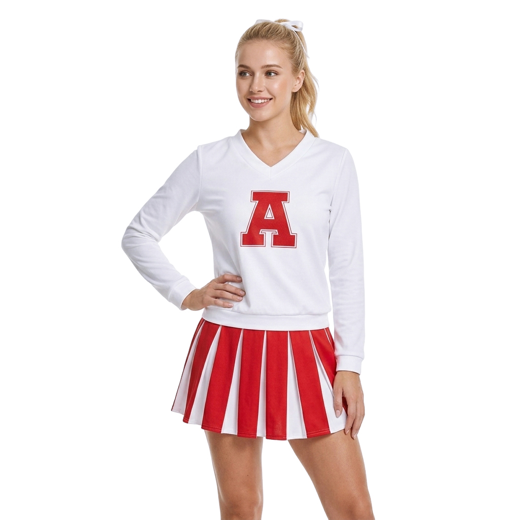 Pleated Skirt Women - ベティ・ナード・チアリーダー制服女性映画キャラクターコスプレ衣装VネックレターA長袖トップレッドプリーツスカート衣装