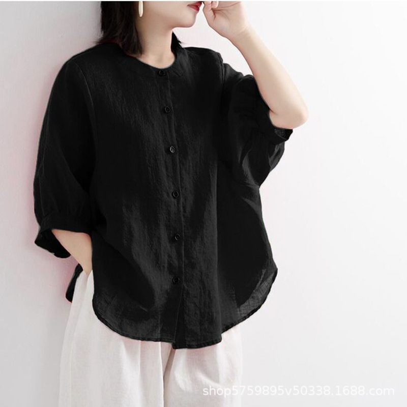 Women'S Fashion Essentials - プラスサイズの女性の無地の快適なブラウス、ゆったりとしたコットンリネンの薄いオフィスレディファッション、新着トレンディ