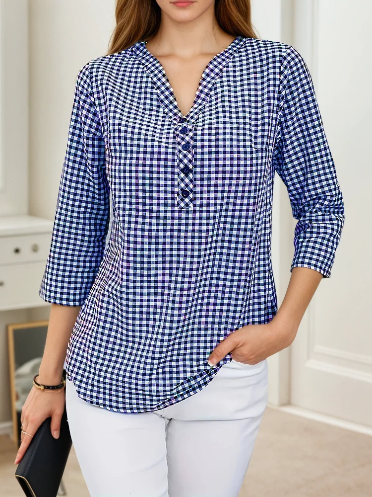 Women'S Fashion Essentials - プラスサイズ 春秋 レディース 上質チェック柄 ファッション 長袖