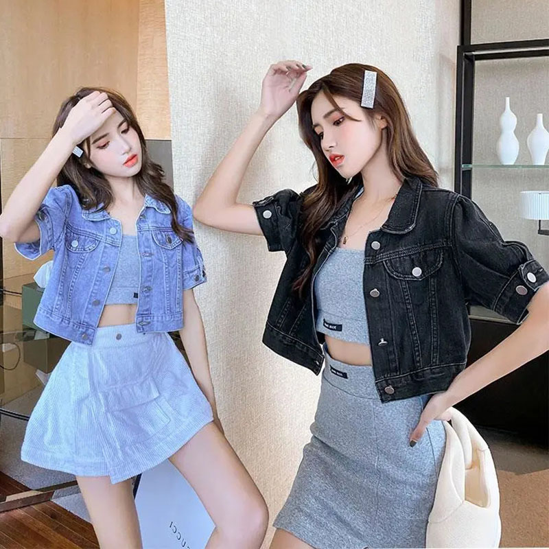 Women'S Fashion Denim Jacket - Luckyever-レディースデニムジャケット,半袖,韓国の服,ファッション,ボタン,スイマー,コート,2023