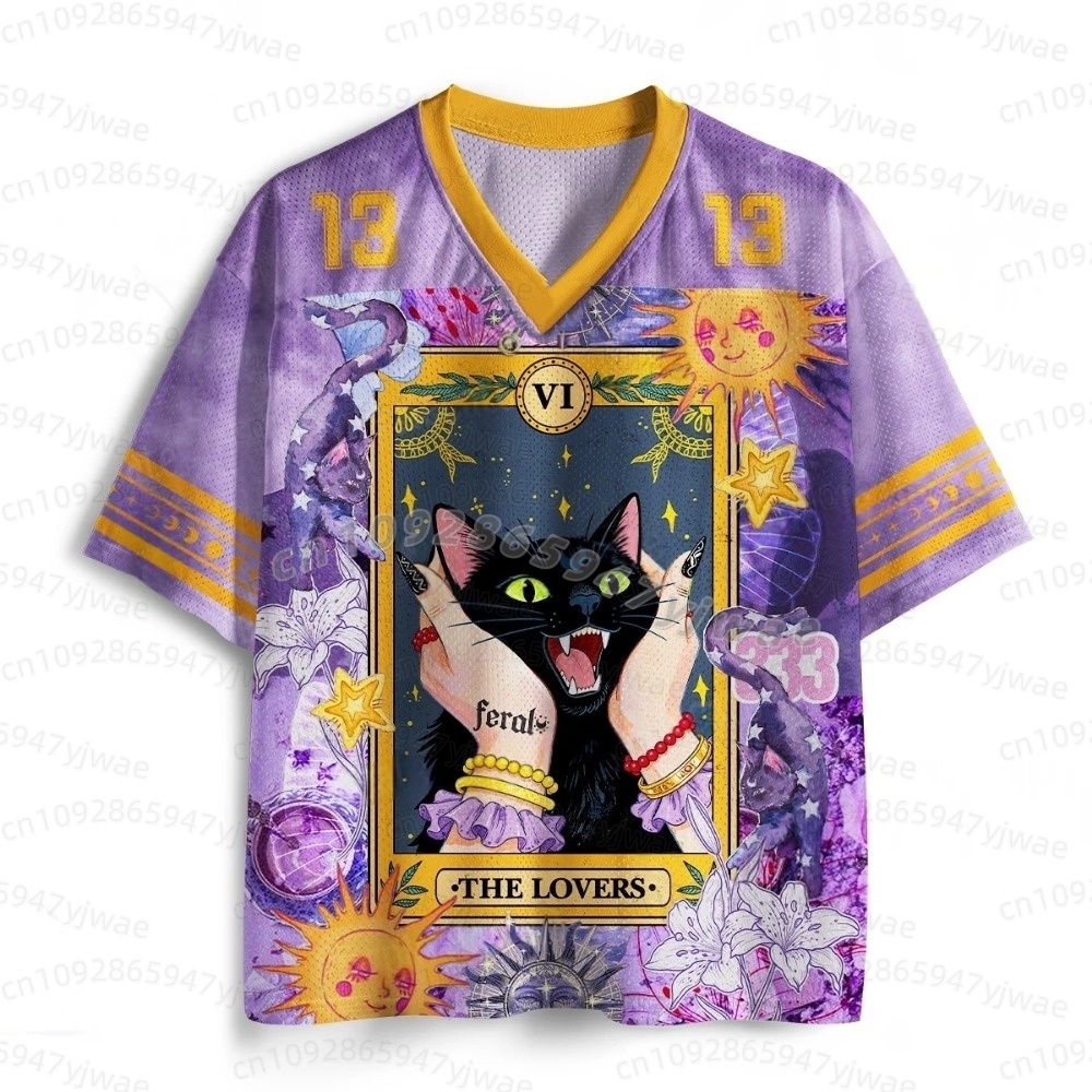 Trend Women Fashion - 2026年 日本カップルタロット 黒猫No. 13 ジャージー ミステリアスな太陽と月のプリント