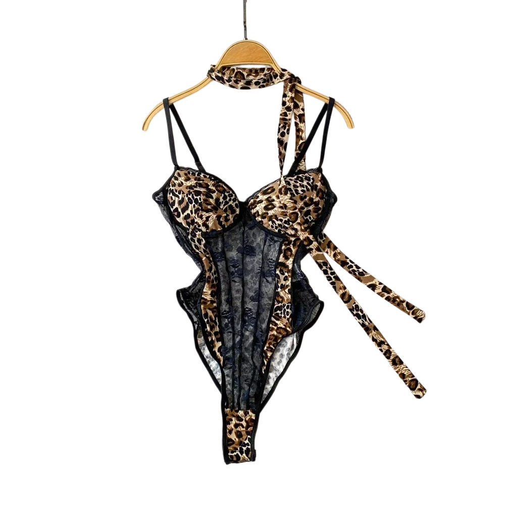 Trend Women Fashion - 女性 Hotsweet V ネックヒョウスリムヴィンテージストラップボディスーツシックなレーススリムジャンプスーツ快適なファッション下着