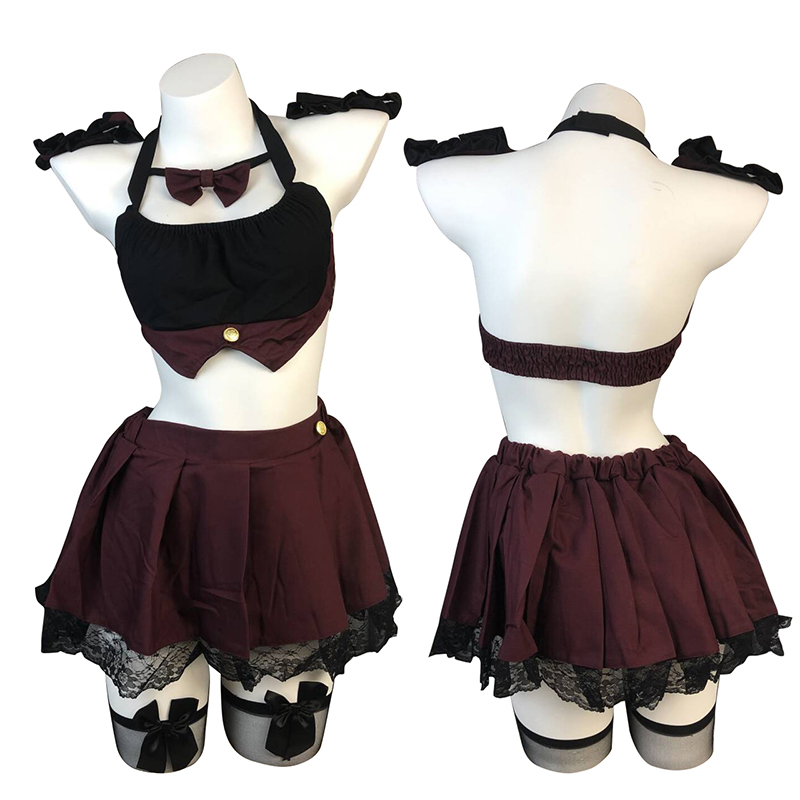 Pleated Skirt Women - 大きいサイズのセクシーなポルノランジェリー、スパイシーな女の子の魅力的なリボン付き背中見せプリーツスカート、カレッジスタイルのJKコスプレ制服、セックススーツ