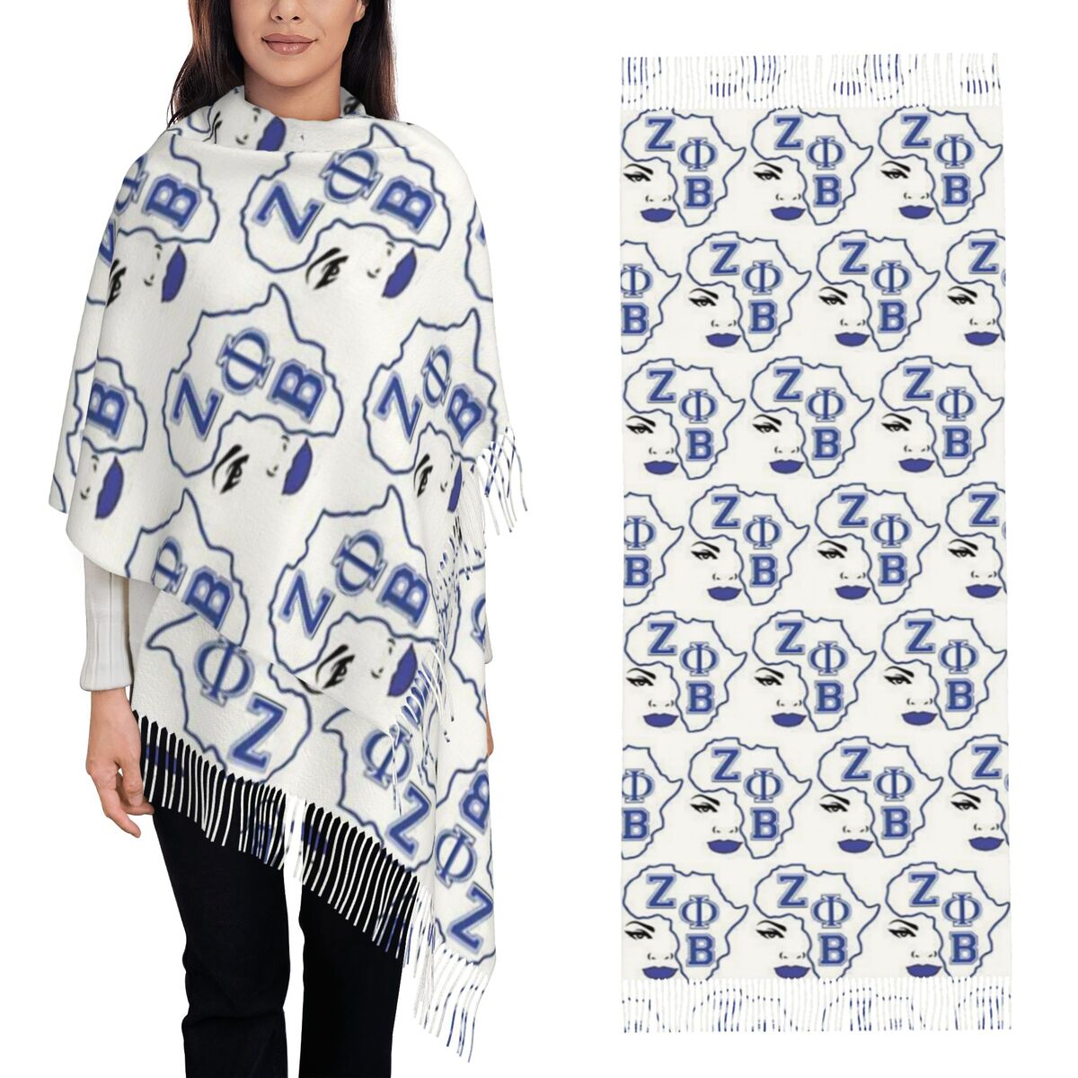 Women Fashion Logo - 大型ゼータファイベータ女子学生クラブロゴギリシャ文字1920スカーフタッセルスカーフ女性用ショールとラップ大型秋冬ショールラップ