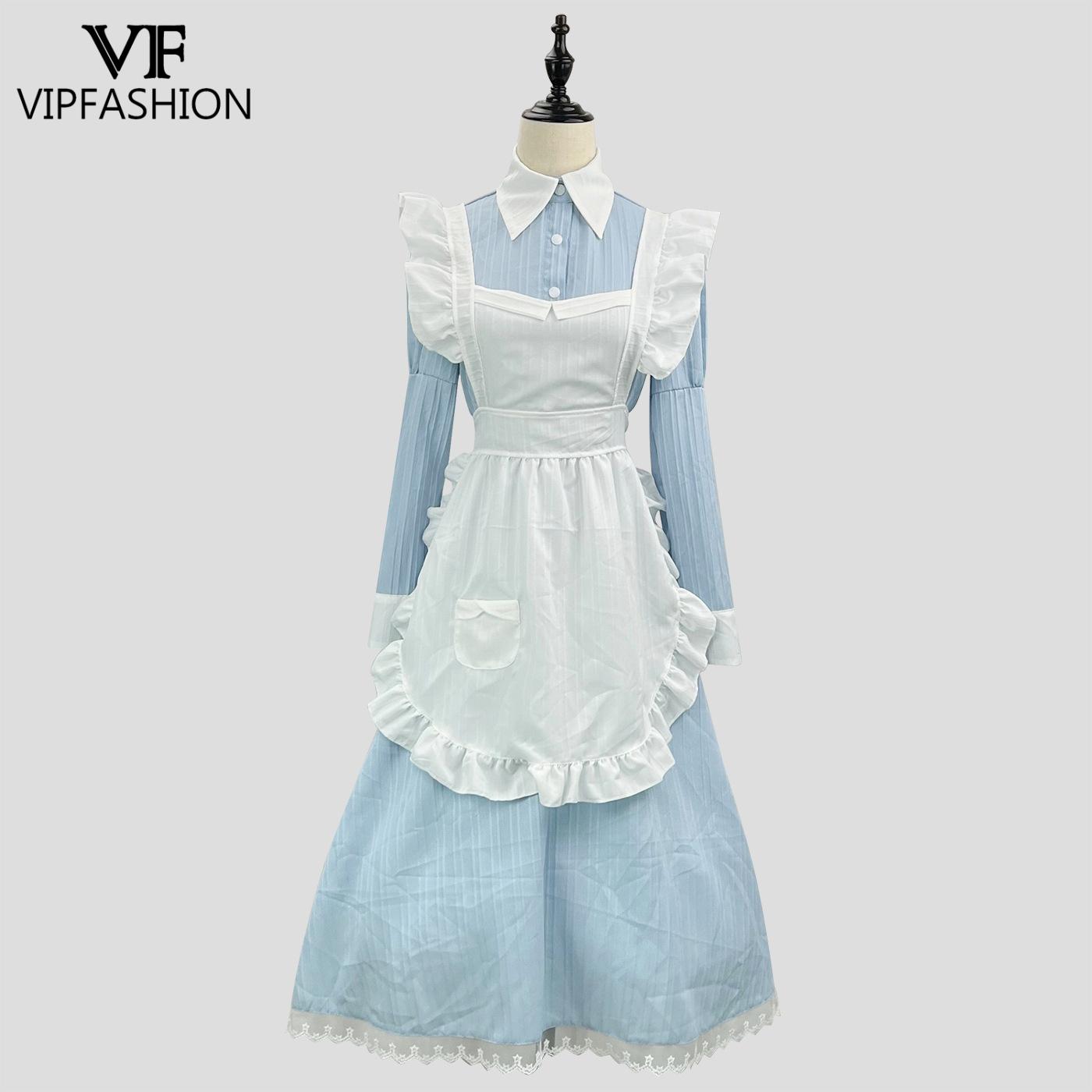Women'S Fashion Korea - VIP ファッションビクトリア朝のメイドドレスロリータコスプレ衣装伝統的な英国ロングエプロンドレスレーストリムティーパーティー制服