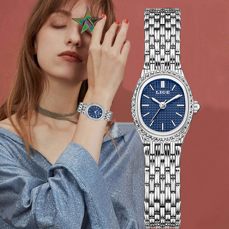 Fashion Women Watch - LIGE ファッション高級クォーツ女性用腕時計エレガントなクラシックシンプルなダイヤル防水ステンレスレディース腕時計女性用 Reloj Mujer + ボックス
