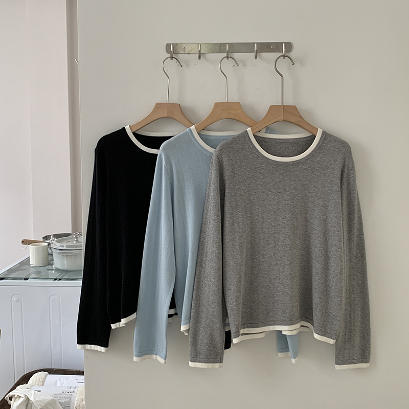 Trend Women Fashion - 100%コットン製 レディース Oネック カラーブロック 長袖シャツ プラスサイズ
