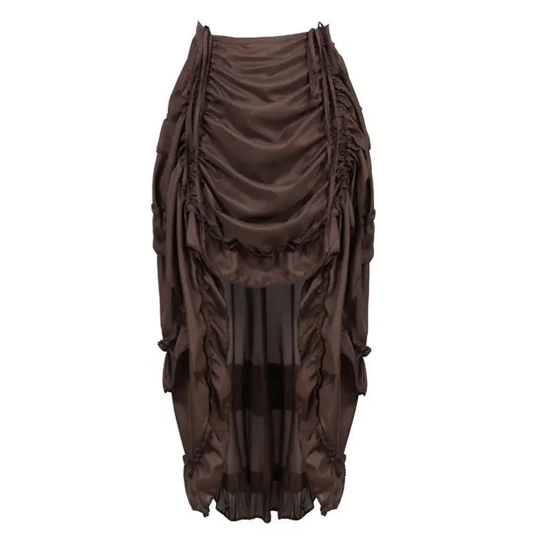 Pleated Skirt Women - スチームパンク女性用スカート ゴシック風イレギュラーシャーリングプリーツパーティーマキシロングスカート ハイローコスチューム パンクセクシーコルセット プラスサイズ レッド