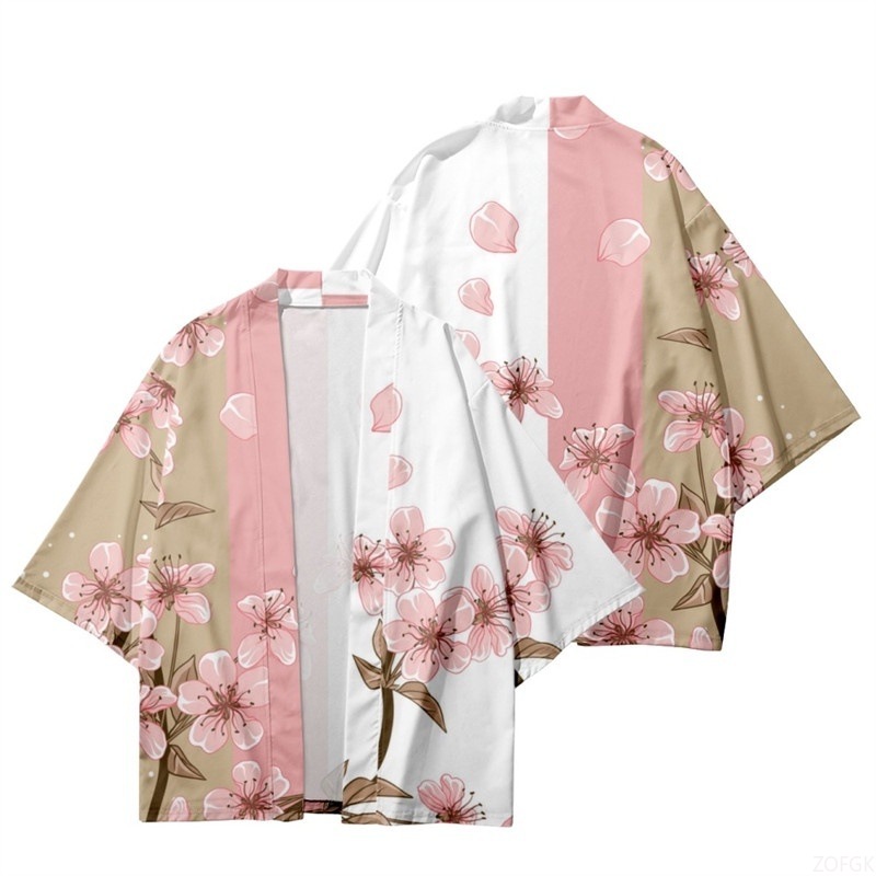Women'S Fashion Essentials - 夏の女性のフラワープリント着物男性ファッションビーチアロハシャツファッションカーディガン梅柄着物バスローブ浴衣羽織