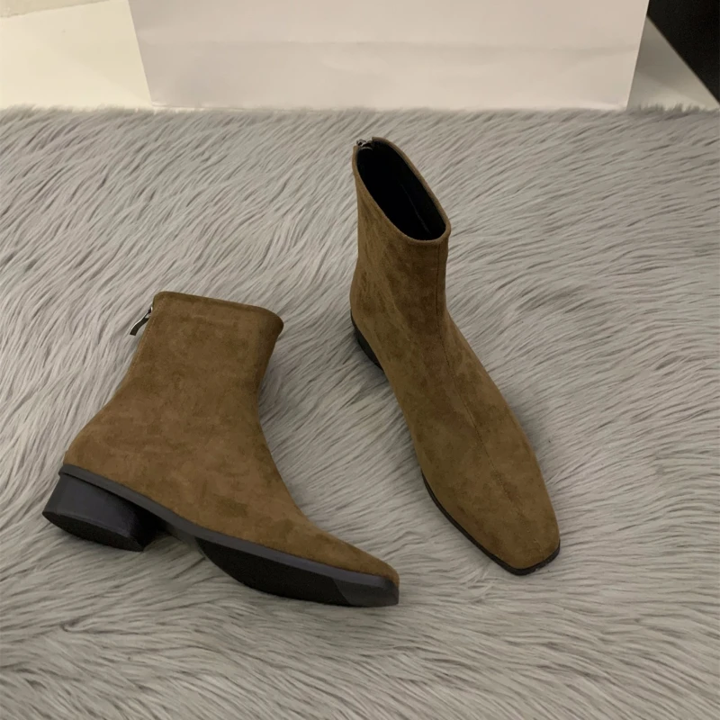Women'S Fashion Korea - 2025年ピーチカラー バックジップ ヌードブーツ - ファッションスクエアトゥ -