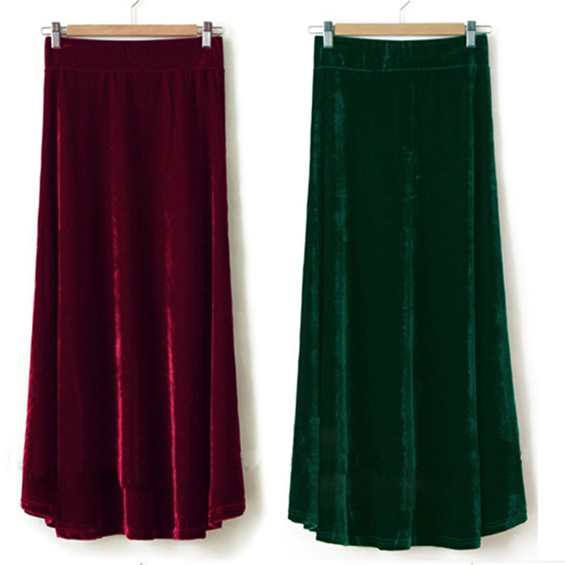 Pleated Skirt Women - Tiyihailey-レディースベロアプリーツベルベットスカート、ロングマキシ、aライン、伸縮性ウエスト、顧客製、XS-10XL、新品、冬