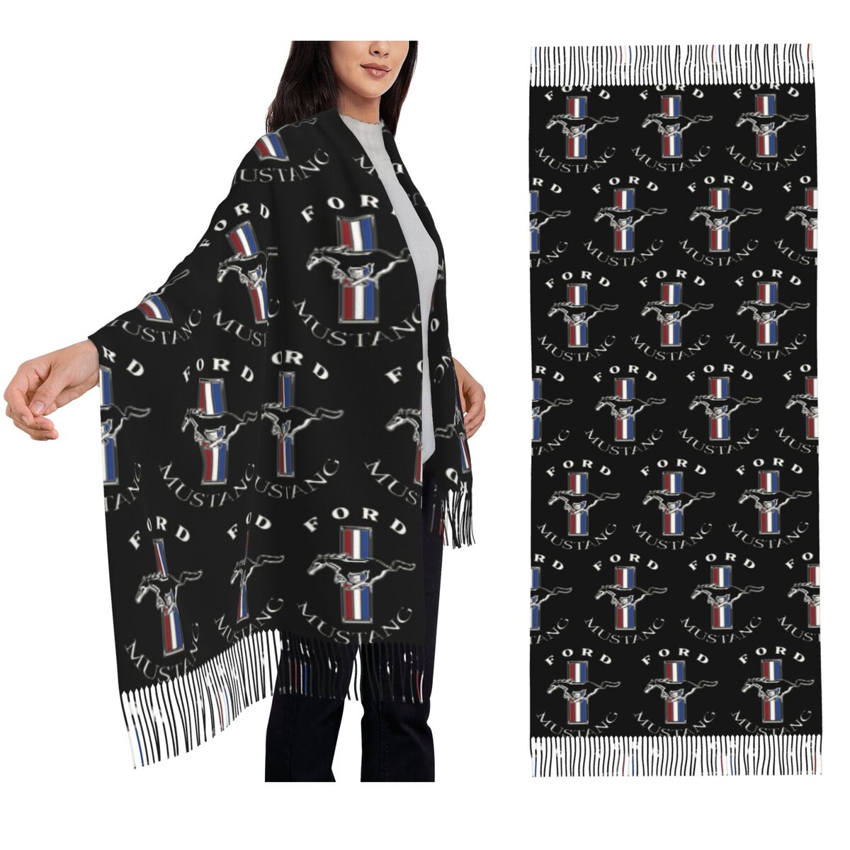 Women Fashion Logo - フォード マスタング ロゴ カラー スカーフ タッセル