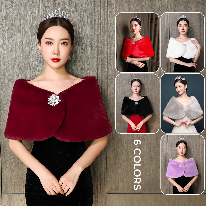 Women'S Fashion Essentials - 女性ブライダルショールの結婚式の岬冬暖かいボレロマントコートジャケットイブニングパーティーブライダルショールラップ