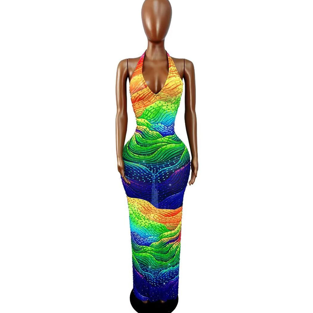 Women Fashion Designer Dresses Photos - 不規則なラインパターンがデザインされたきらめくラインストーントリムフィットドレスイブニングファッションショーレッドカーペットガウン写真撮影ステージウェア