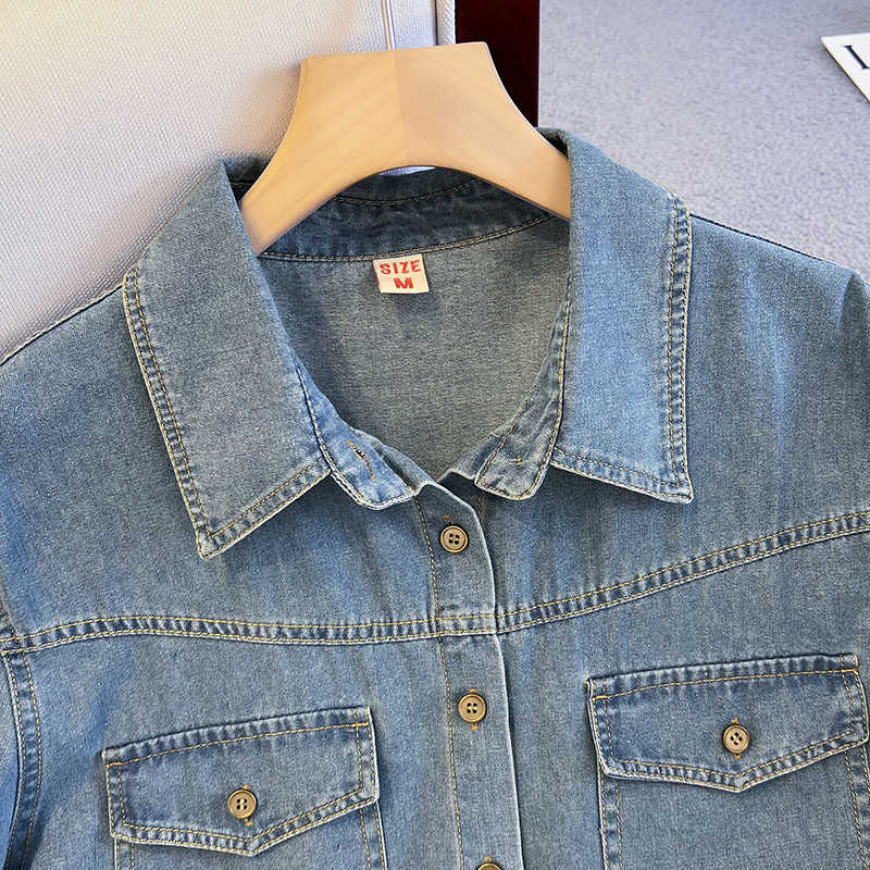レトロデニムシャツ女性の夏のラペルシングルブレスト半袖ジャケ - Women'S Fashion Denim Jacket のレビューと価格