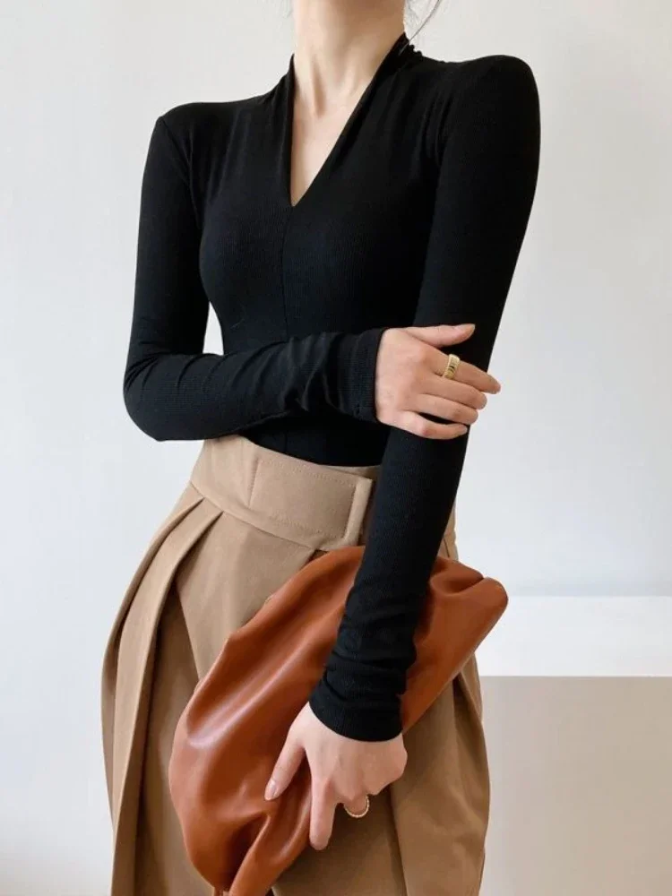 Vネック スリムシャツ 長袖トップス 美しいレディース エレ - Women Top Fashion のレビューと価格