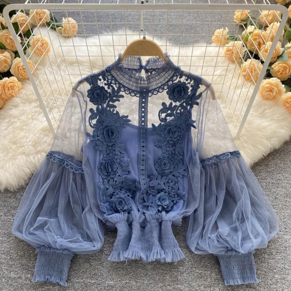 2 ピース/セットレースパフ長袖ブラウスヴィンテージファッシ - Women'S Fashion Essentials のレビューと価格