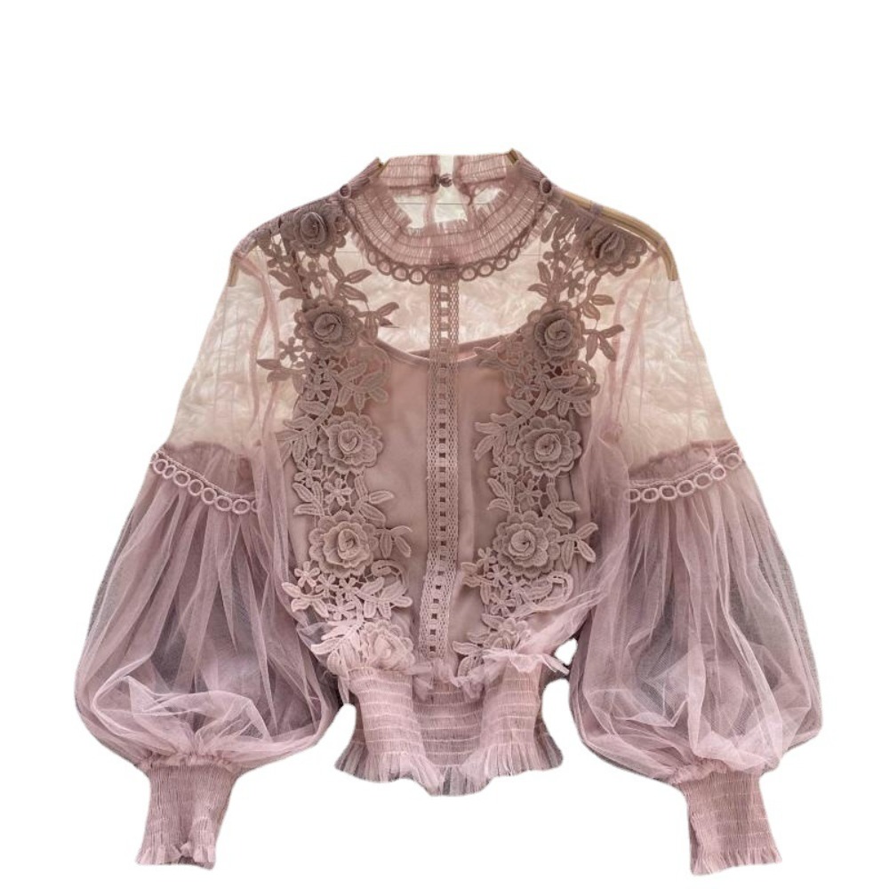 2 ピース/セットレースパフ長袖ブラウスヴィンテージファッシ - Women'S Fashion Essentials のレビューと価格