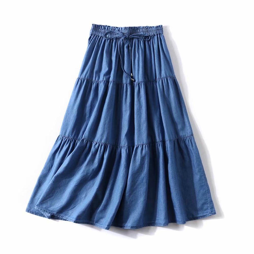 レディースプリーツデニムフリルスカート2026春秋ハイウエス - Pleated Skirt Women のレビューと価格