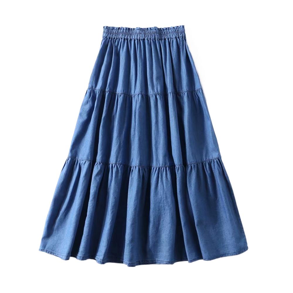レディースプリーツデニムフリルスカート2026春秋ハイウエス - Pleated Skirt Women のレビューと価格