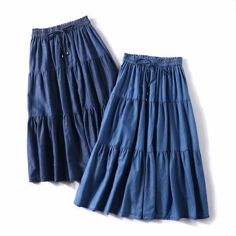 レディースプリーツデニムフリルスカート2026春秋ハイウエス - Pleated Skirt Women のレビューと価格