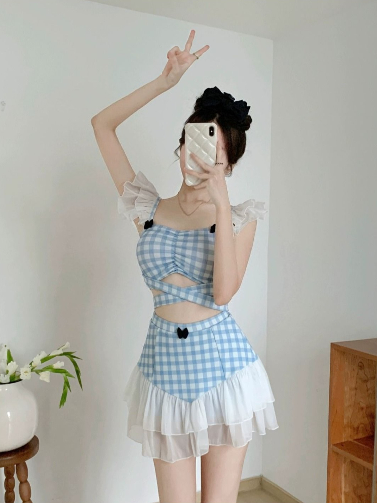 レディーススリミングホルター水着かわいいちょう結びレトロハイ - Women Fashion Korean のレビューと価格