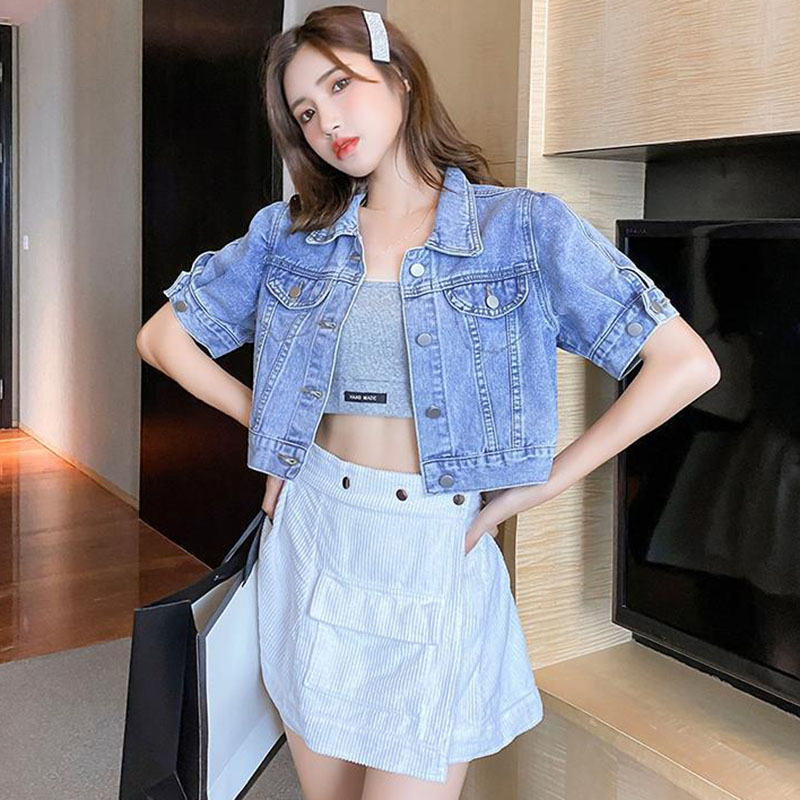 Luckyever-レディースデニムジャケット,半袖,韓国の - Women'S Fashion Denim Jacket のレビューと価格