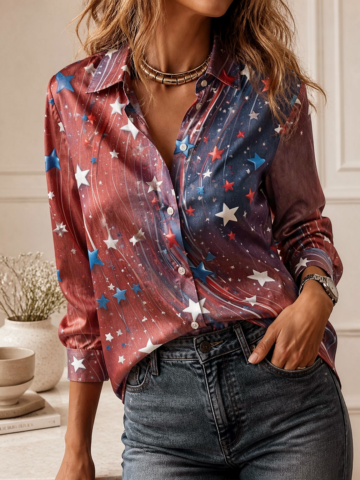 女性用のエレガントな長袖襟付きトップス、ゆったりとしたシルエ - Women Top Fashion のレビューと価格
