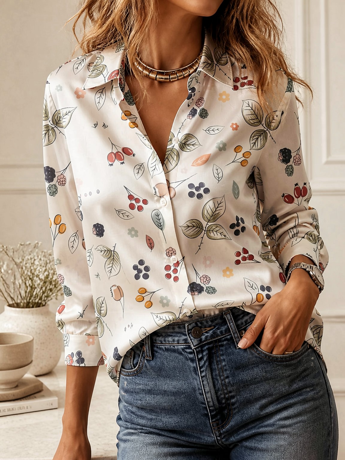 女性用のエレガントな長袖襟付きトップス、ゆったりとしたシルエ - Women Top Fashion のレビューと価格