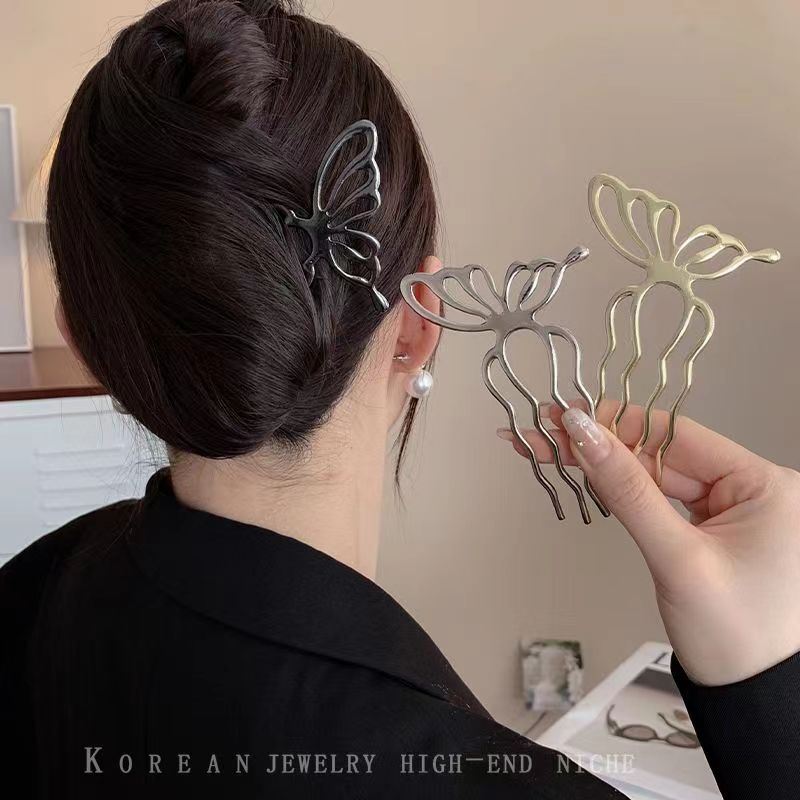 韓国蝶 U 字型ヘアスティックおだんごヘアコームクリップ金属 - Women'S Fashion Korea のレビューと価格