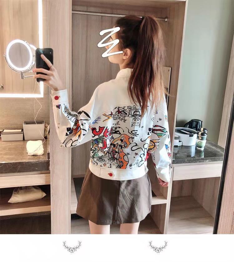 女性用ショートプリントデニムジャケット,ルーズフィット,韓国 - Women'S Fashion Denim Jacket のレビューと価格