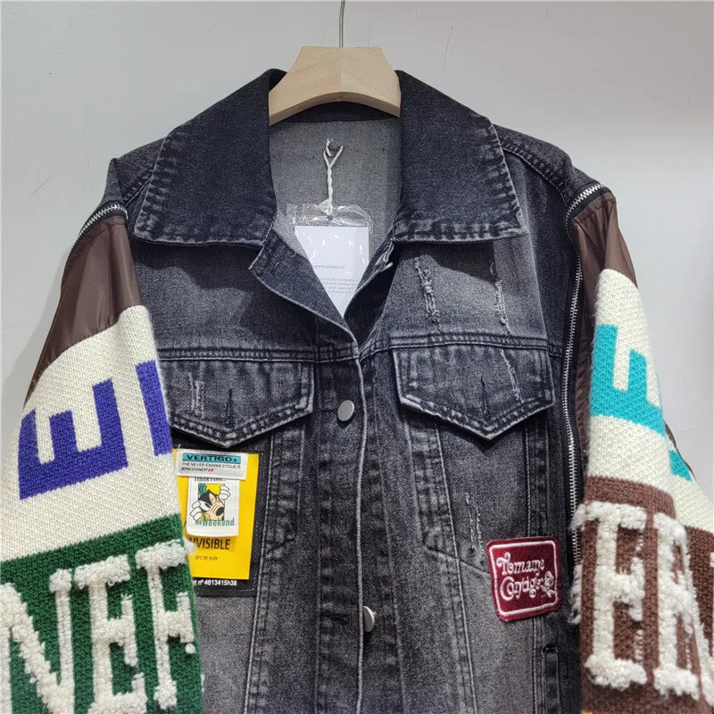 女性デニムジャケット秋のファッションレタースリーブステッチタ - Women'S Fashion Denim Jacket のレビューと価格
