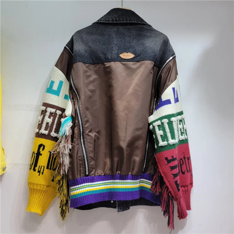 女性デニムジャケット秋のファッションレタースリーブステッチタ - Women'S Fashion Denim Jacket のレビューと価格
