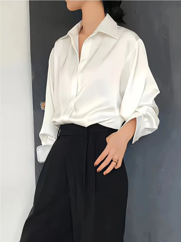 プラスサイズカジュアル女性シルクシャツ 2025 新ファッシ - Women'S Fashion Essentials のレビューと価格