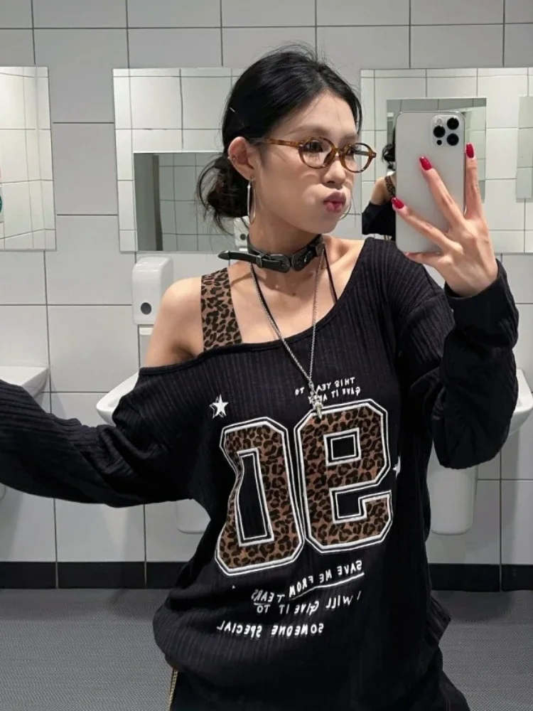 Y2K パッチワーク ヒョウ柄 Tシャツ レディース ルーズ - Women Top Fashion のレビューと価格
