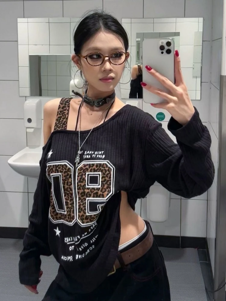 Y2K パッチワーク ヒョウ柄 Tシャツ レディース ルーズ - Women Top Fashion のレビューと価格