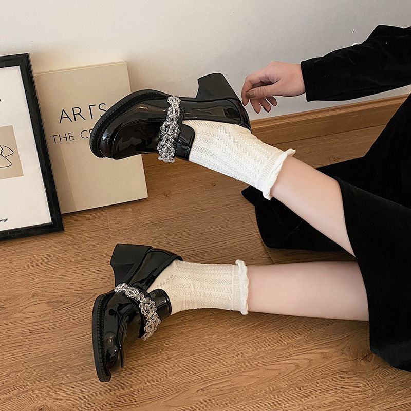 ラインストーンの女性のメリージェーンシューズブラックラウンド - Women'S Fashion Quick Delivery のレビューと価格