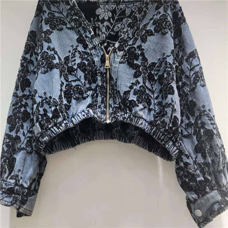ファッションジャカードショートデニムジャケット女性ルーズ V - Women'S Fashion Denim Jacket のレビューと価格