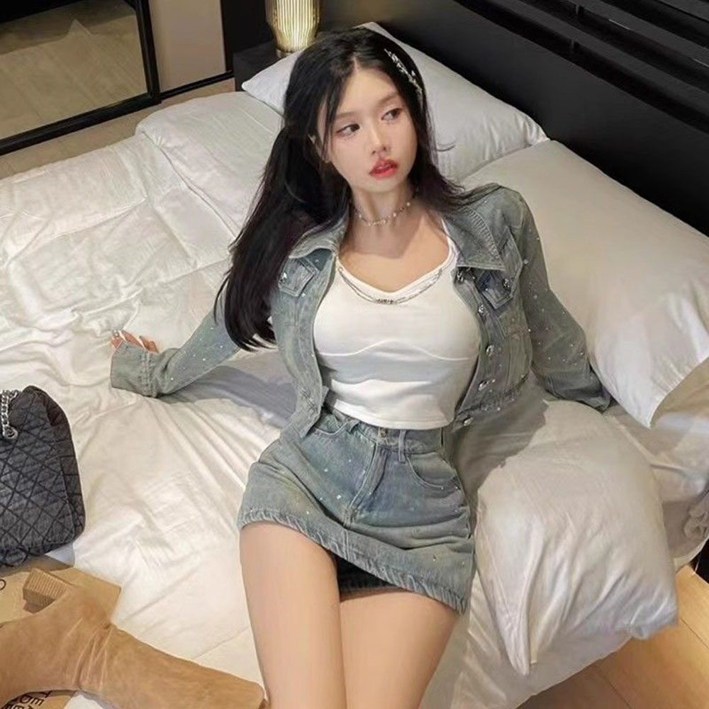 女性のためのダイヤモンド気質デニムジャケット、ツーピースセッ - Women'S Fashion Denim Jacket のレビューと価格