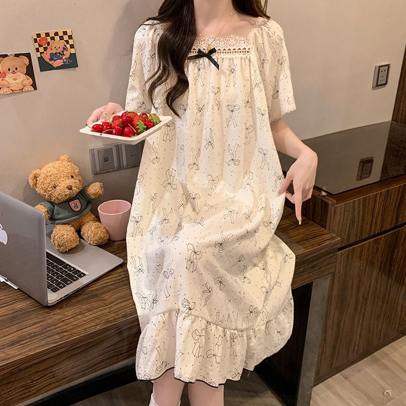 プラスサイズプリンセススタイルナイトガウン夏半袖パジャマドレ - Women'S Fashion Korea のレビューと価格