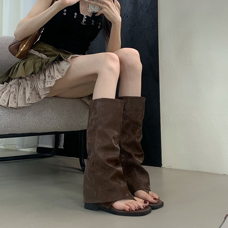 中空デザインの女性用ブーツ ベルベットカフ ミッドカーフ フ - Women'S Fashion Korea のレビューと価格