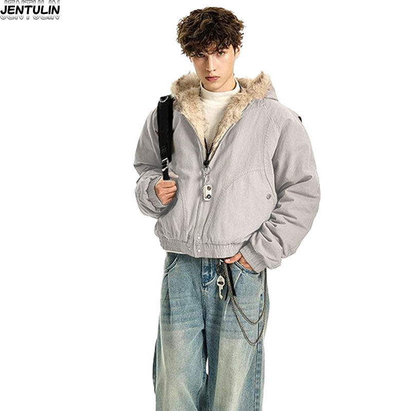 Y2K アメリカ黒レトロウール襟肥厚綿ジャケット男性と女性の - Women'S Fashion Denim Jacket のレビューと価格