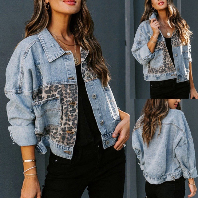 ヒョウステッチデニムジャケット女性コートファッション女性アウ - Women'S Fashion Denim Jacket のレビューと価格