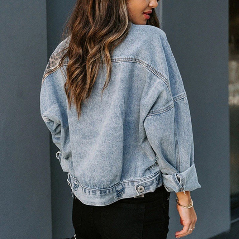 ヒョウステッチデニムジャケット女性コートファッション女性アウ - Women'S Fashion Denim Jacket のレビューと価格