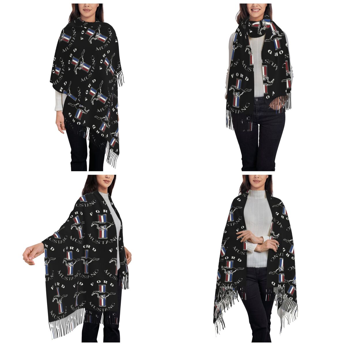 フォード マスタング ロゴ カラー スカーフ タッセル スカ - Women Fashion Logo のレビューと価格