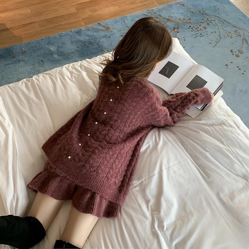 プレミアム韓国冬スタイルセット 厚手のニットセット 快適なオ - Pleated Skirt Women のレビューと価格