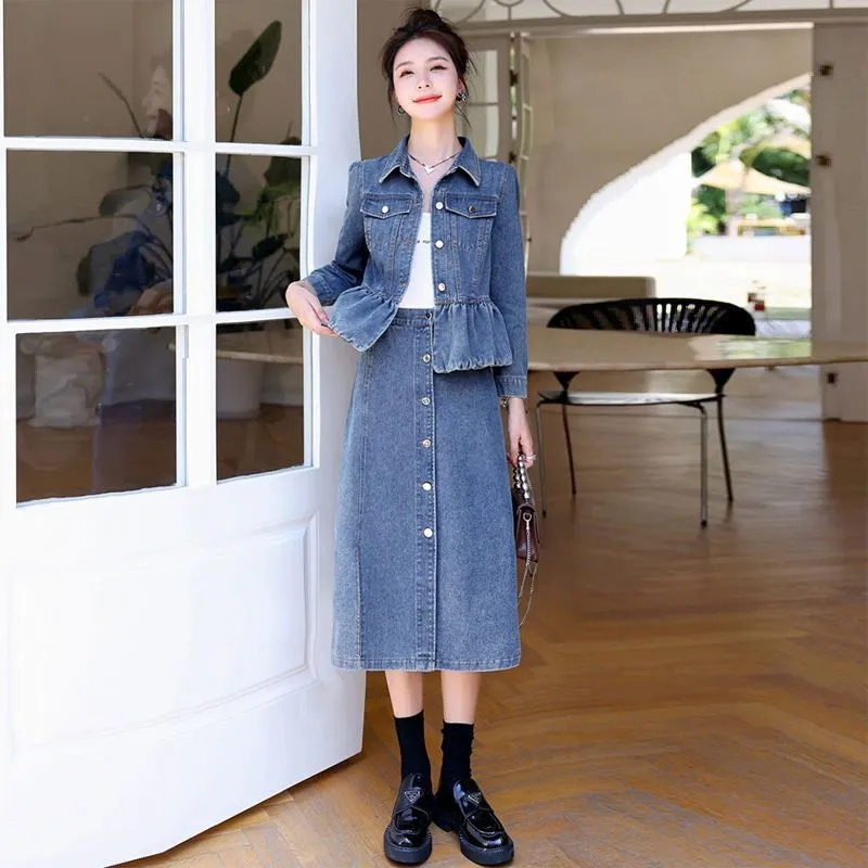 女性のデニムジャケットとジーンズのスカート,2ピースのスーツ - Women'S Fashion Denim Jacket のレビューと価格